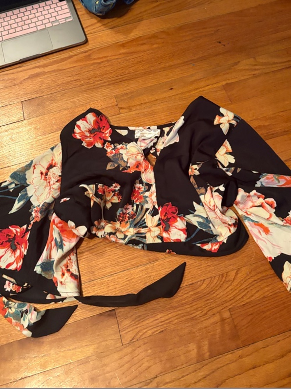 Band of Gypsies Black Floral Tie Front Blouse